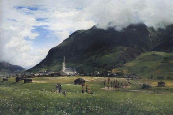 Albert Hertel Prozession zur Kirche in Bad Hofgastein Norge oil painting art